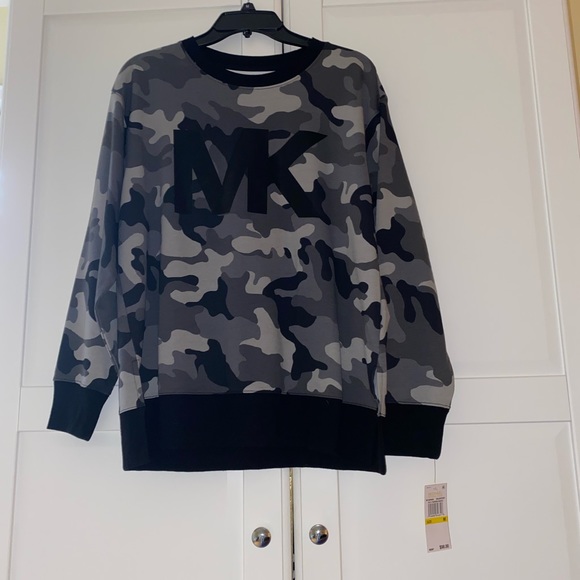 Michael Kors Logo Camo Sweatshirt, Size M, Gray & Black